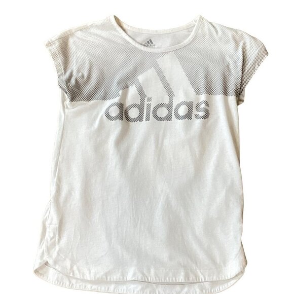 Adidas Graphic Logo T-Shirt Short Sleeve Crew Neck White Girls Sz XL/16 #202A - Picture 5 of 8